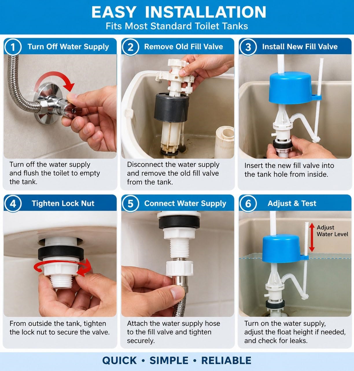 Toilet Flush Tank Fill Valve Adjustable | Bottom Ball Cockk (8 Inch) Size Flush Tank Ball Cock Repair Kit (one piece Toilets Commodes) Pack Of 1 (8 Inch) - Image 3